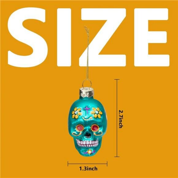12pcs Day of the Dead Glass Ornaments Sugar Skull Halloween Christmas Tree Decor - Picture 3 of 7